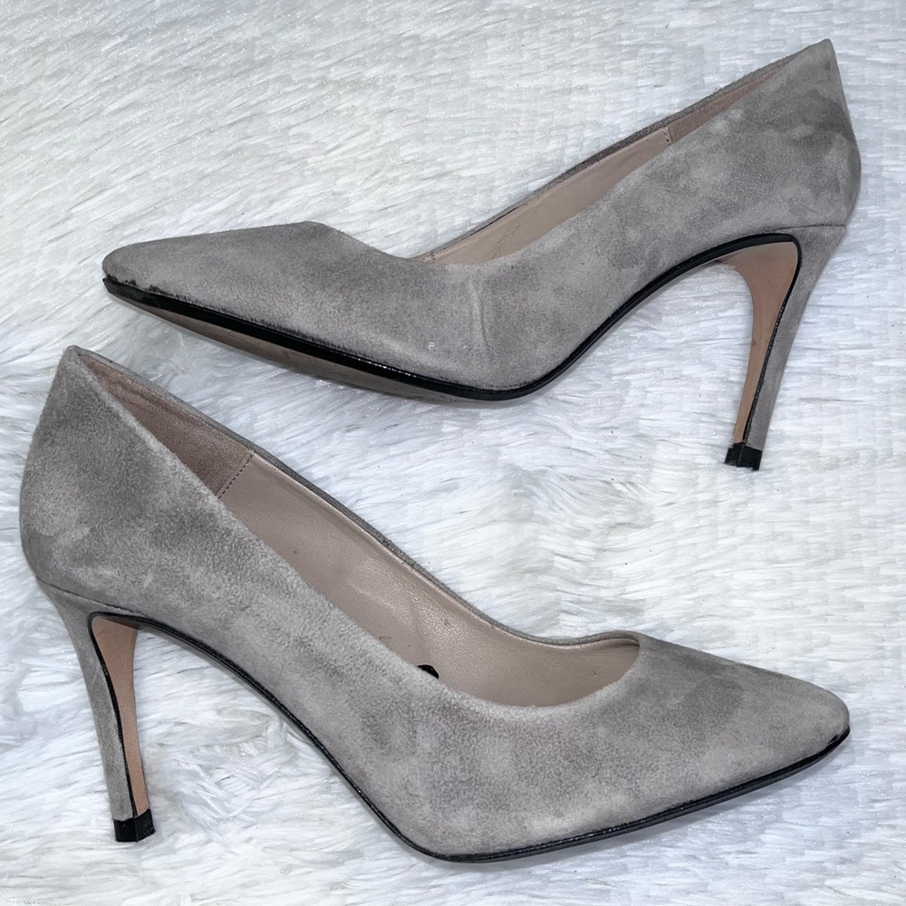 ZARA Basic Grey Suede Rounded Point Toe Heels Pum… - image 4
